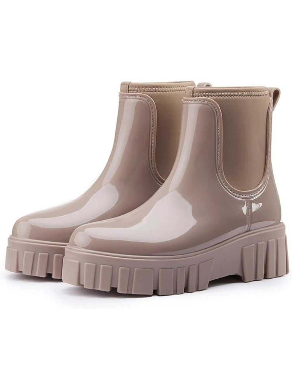 Women's Brown Comfortable Platform Rubber Chelsea Ankle Garden Short Rain Boots